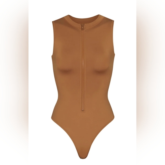 SKIMS SWIM ZIP FRONT SLEEVELESS ONE PIECE/ ALMOND/ NWT - Picture 2 of 16